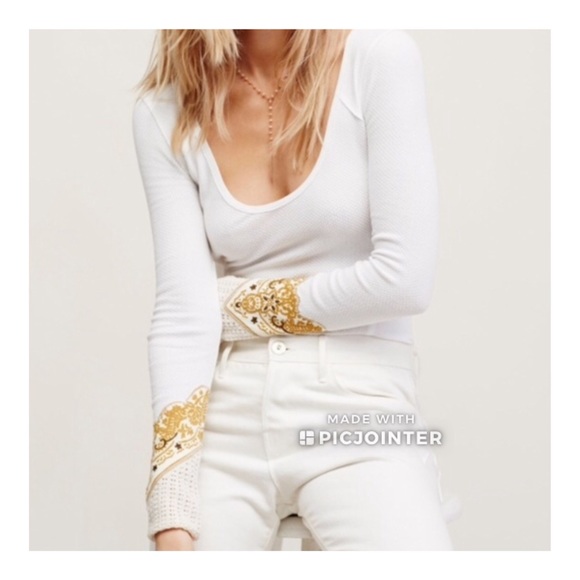 Free People Cream Bandana Cuff Thermal Top - Picture 2 of 4
